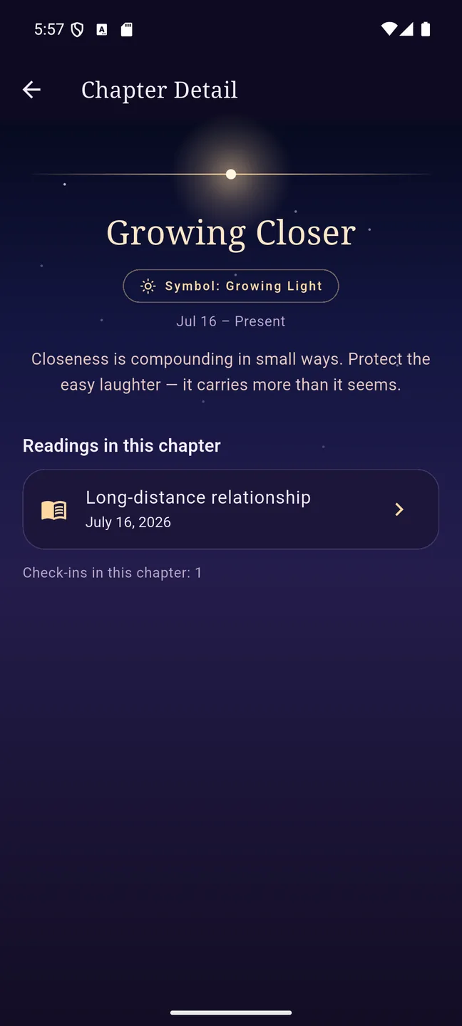 Growing Closer relationship chapter detail screen
