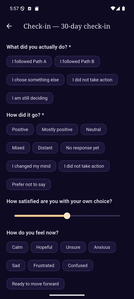 Thirty-day check-in screen