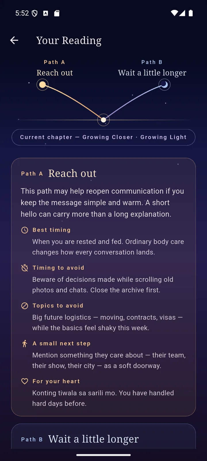 Next Chapter Love reading result comparing Reach out and Wait a little longer